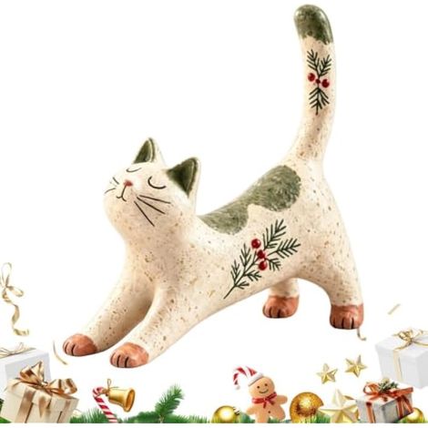 Figurine Chat de Noël Animal Mignon Drôle en Résine Centre de Table Fête (1/5)
