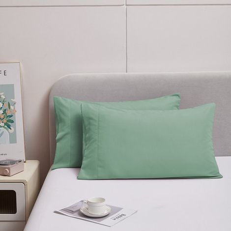 Taie d'oreiller 50 x 76 cm - Lot de 2 - Microfibre brossée - pour plus de douceur et de chaleur - Fermeture portefeuille - Vert clair (1/5)