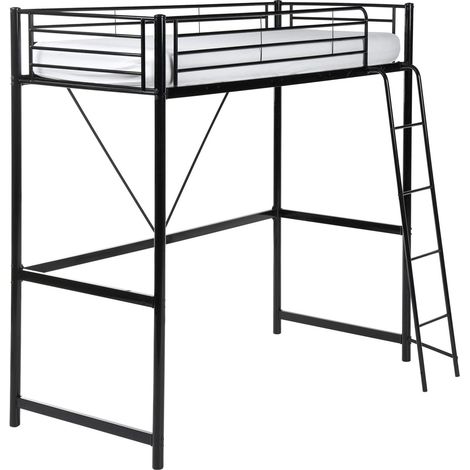 High Sleeper Kids Bed Black Steel Frame Slatted Bed Base with a Ladder Loft Bed Modern Kids Room CHASSORS (1/5)