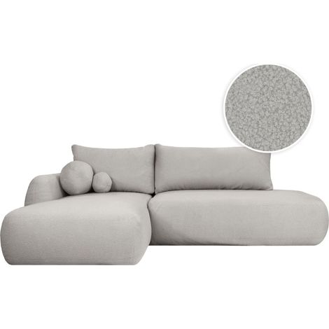 Canapé d'angle convertible FABIO 5 places en tissu bouclette - Angle Gauche - Gris clair (1/5)
