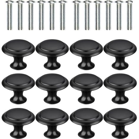 Poignée meuble,Circulaire Boutons de portes pour placards,Poignée meuble noir,30mm Bouton de meuble vintage,Bouton de porte 12 pièces (1/5)