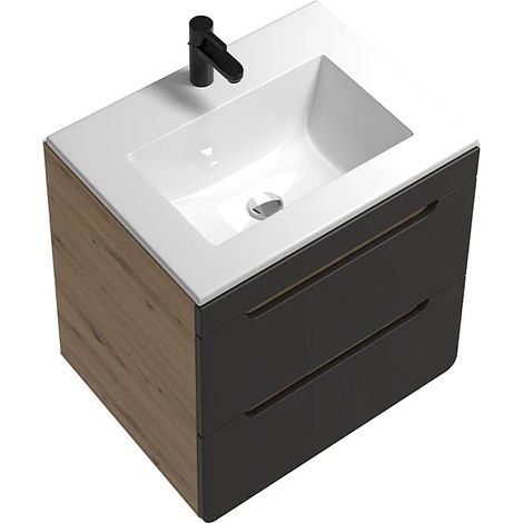 Mobile per bagno sospeso con lavabo da incasso Naturale e Antracite 60 cm - ARUBA (1/5)