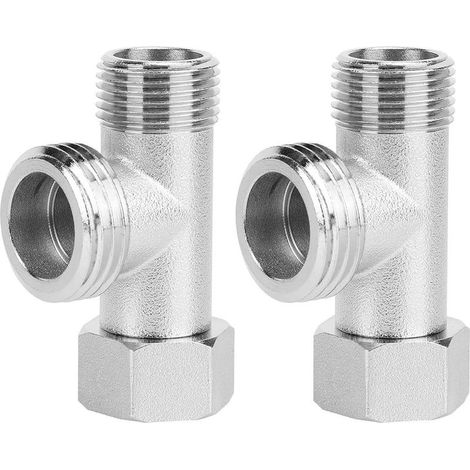2 Pièces Vanne de Connecteur 3 Voies, Connecteur en T 3 Voies, Raccordement Adaptateur en Forme T 3/8" 1/2", Vanne de Dérivation de Toilette pour Réservoirs Toilettes, Machine à Laver, Robinet Douche (1/5)