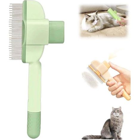 Brosse Pour Chats Et Brosse à Chien, Bouton De DéClenchement Des Chiens Auto-Nettoyants Brosse (Vert) (1/5)