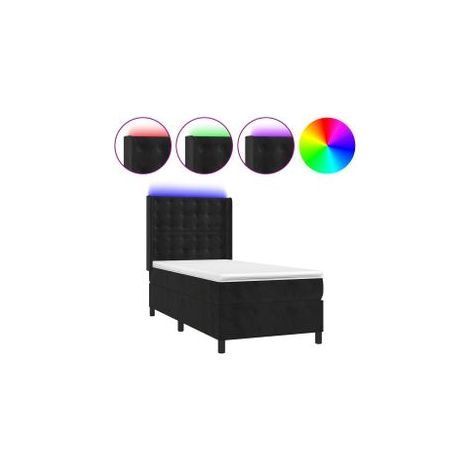 Sommier à lattes de lit matelas et LED Noir 80x200 Velours (1/5)