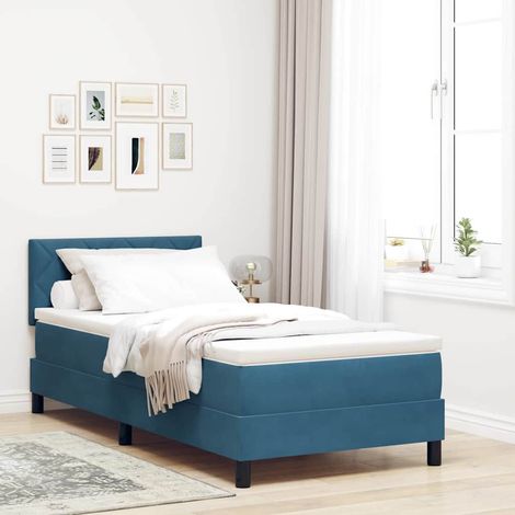 LED Boxspringbett mit Matratze Dunkelblau 90 x 190 cm Samt