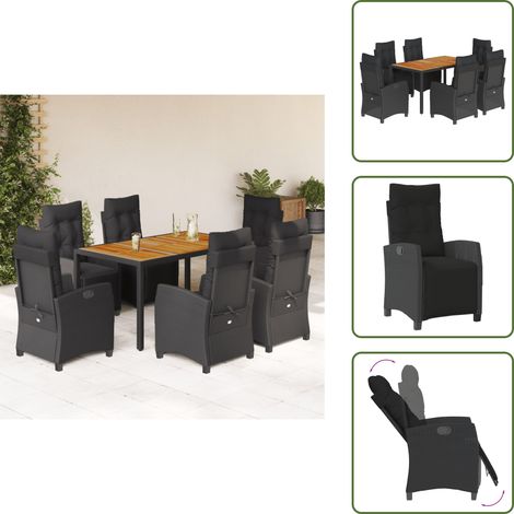 Chaise de jardin noir - vidaXL Ensemble à manger de jardin coussins 7pcs Noir Résine tressée - Table de jardin noir (1/5)