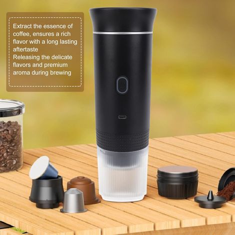 Machine à expresso portable, mini bouilloire électrique de voyage rechargeable, portable pour voiture et camping-cars (noire) (1/4)