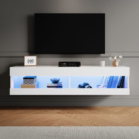 ELEGANT Hanging TV Stands Wall Mounted TV Cabinet Entertainment Media TV Unit for Living Room, Open Storage 1300 x 300 x 300mm with LED