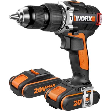 Worx – Perceuse à percussion 20V avec 2 batteries 2.0Ah – Moteur Brushless – Couple 60Nm – Mandrin automatique 13mm – Chargeur inclus