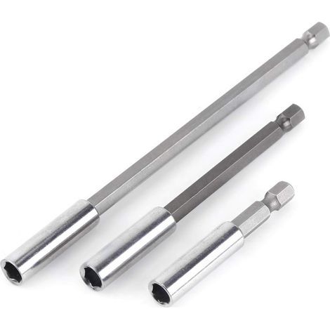 Lot de 3 porte-embouts de visseuse 1/4' – Acier au carbone et chrome-vanadium – Longueurs 6/10/15 cm – Fort magnétisme pour vissage rapide