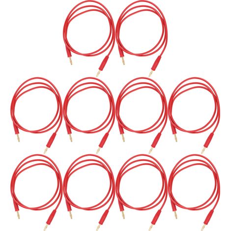 Lot de 10 cordons de test à fiches bananes mâle-mâle, plaqués or et nickel, en laiton pour soudage J.70003, 4 mm, rouge (1/5)