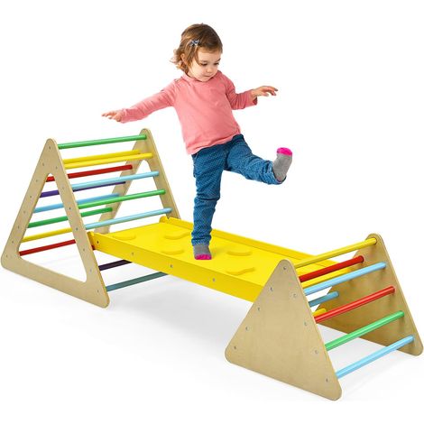 COSTWAY 3 in 1 Kletterdreieck & Leiter & Rutsche, Klettergerüst mit doppelseitigen Rampe, Sprossendreieck zum Klettern und Rutschen, für Kleinkinder ab 3 Jahren (1/5)