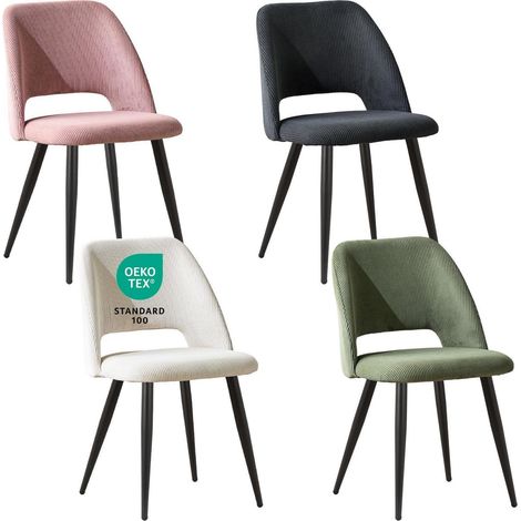 Lot de 4 chaises de salle à manger en velours côtelé avec dossier ajouré, multicolores (1/5)
