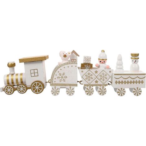 Ornements de Noël en forme de train à quatre wagons, décoration de bureau de dessin animé-21X5.5X4cm-White (1/3)