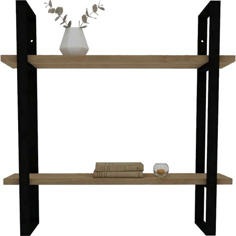 Wandregal Picerno, 2 Regale, Strukturfarbe Schwarz, Strukturfarbton Eiche, 70x22x70h cm Eichenbraun