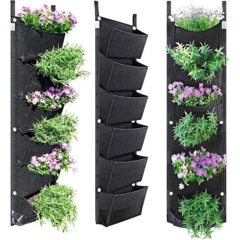 Vertical Wall Planter with 6 Pockets, Waterproof & Breathable for Plants - Green Field, Black