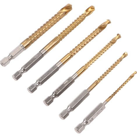 Coffret de 6 forets dentelés à queue hexagonale droite pour le travail du bois, avec boîte de rangement (1/5)