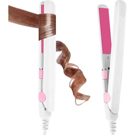 Mini Fer à Lisser,Lisseur Boucleur Cheveux 2 en 1,Tension Universelle 110-220V - Chauffage express en 10 secondes, Adapté à tous types de cheveux, idéal pour la maison ou le salon, Blanc (1/5)