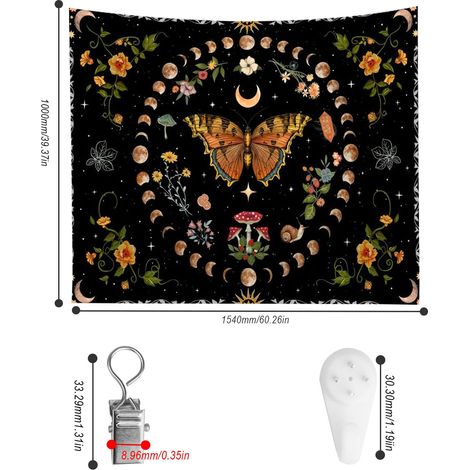 Arazzo da parete, arazzo da parete a forma di farfalla, arazzo da parete in tessuto 150 x 100 cm, per arredamento camera da letto, decorazioni da parete, arte da parete, tovaglie (1/4)