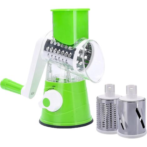 Mandolina de cocina manual, rallador de verduras 3 en 1 con 3 cuchillas intercambiables, cortador de verduras multifuncional (picador, rallador, rebanador) para queso, zanahorias y verduras  Fácil de  (1/5)