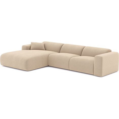 Canapé grand angle gauche 5 places en velours côtelé beige MYRA (1/5)