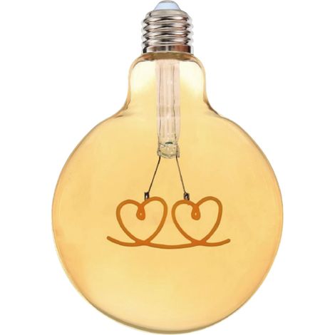 Lampadina globo a LED attacco E27 stile vintage con scritte filamento luce calda disegno CUORI Luce calda 2500K (1/4)