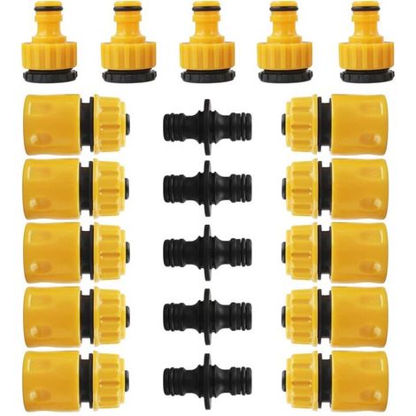 Garden Hose Connector, 10 pcs 1/2" Hose Quick Connectors, 5 pcs Double Hose Connectors and 5 pcs 3/4" Tap Connectors, Plastic Garden Hose Tap Connector