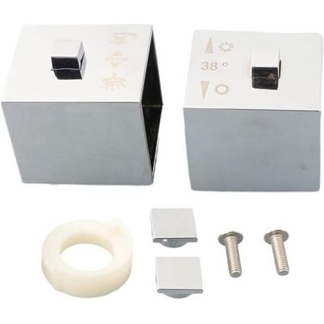 Pair Poignée de commande de douche carrée, finition chromée, convient pour mitigeur thermostatique de bain-douche SMA
