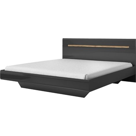 Letto design adulto 180x200 collezione LUCIA. Colori grigio e rovere.