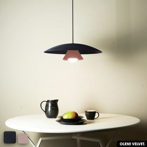Lampe de suspension en velours - OLEMI VELVET ANTHRACITE - ROSE (1/2)