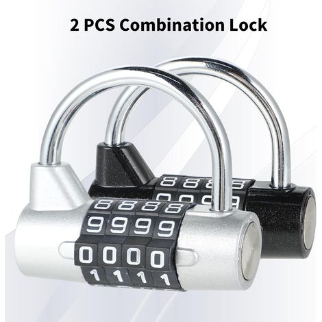 (Argent Et Noir)Cadenas Code 4 Chiffres 2 Pièces Cadenas À Combinaison Petit Cadenas Pour Casier/Valise De Voyage/Valise Avion/Etui/Boîte À Outils (1/5)