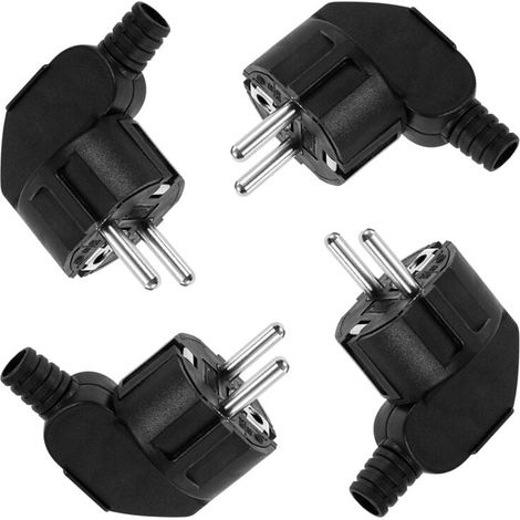 Prise électrique mâle 250V 16A, 4 pièces, prise d\'angle, mise à la terre, Protection de prise électrique, noir- (1/4)