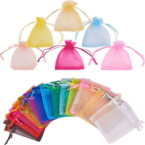 50 sacs en filet à cordon, couleurs assorties, 7 x 9 cm (1/5)