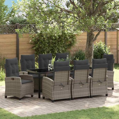 Conjunto de Comedor de Jardín 9 uds. Gris ratán sintético vidaXL (1/5)