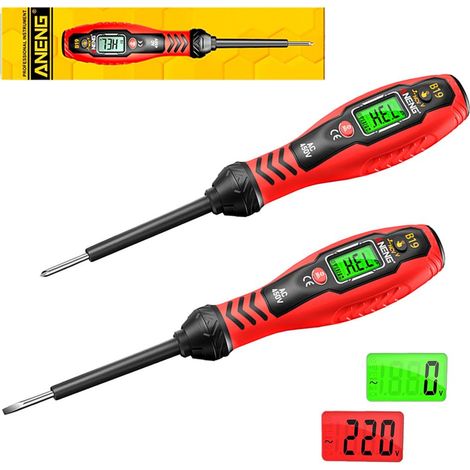 2er-Pack Spannungsprüfer-Schraubendreher, Dualbereich AC 30V-1000V/11V-450V, berührungsloser Phasenprüfer mit LCD-Anzeige und akustischem Alarm, elektrisches Prüfwerkzeug, Fehlersucher (1/5)