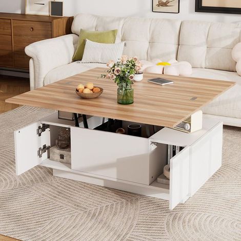 Table basse - GUTENT - Rectangulaire - Blanc - Double mécanisme de levage - 50 kg de charge (1/5)
