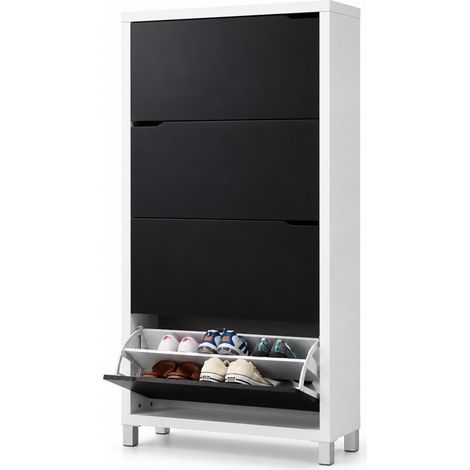 Zapatero 4 puertas kubox acabado blanco/negro, 79 cm(ancho) 155 cm(altura) 24 cm(fondo) (1/2)