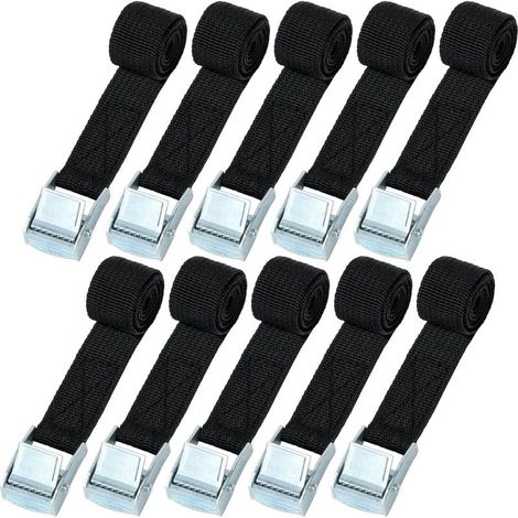 Sangle d'Arrimage, 10pcs 0.5m x 2cm Kit de Fixation avec Sangle de Serrage Boucle de Serrage, pour Moto, Voiture, Porte Vélo, Puissance de Traction: 200 kg/Pièce (Black) (1/5)