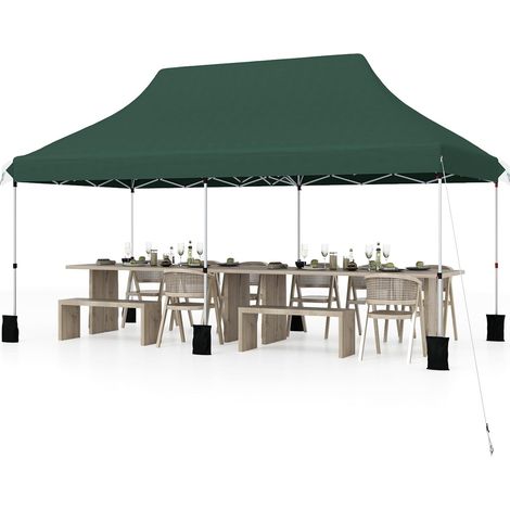 GOPLUS 3x6M Tonnelle Jardin Pliable, Hauteur Réglable, Entrées Zippées, Fenêtres, Sac de Transport, Sac Lesté Pavillon Portable Instantanée Pop-Up pour Fête,Mariage (Vertsans Bâche, 3x6M) (1/5)