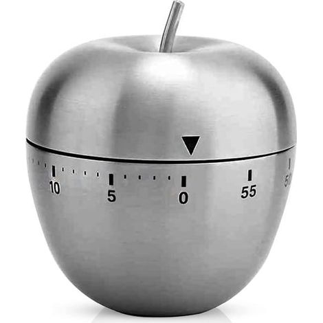 Horloge de cuisine en forme de pomme, en acier inoxydable, à mécanisme rotatif, alarme, minuteur de 60 minutes pour la cuisson (1/5)