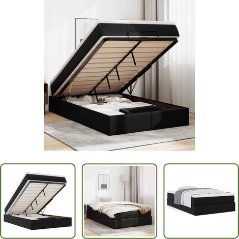 Matelas à ressorts ensachés -  Cadre de lit ottoman avec matelas noir 120x190 cm similicuir (1/5)