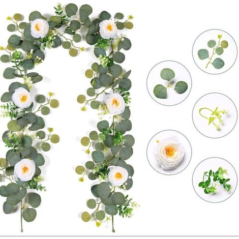 Generische 1,8 m lange künstliche Blumengirlande mit künstlichen Rosen und rosa Blüten für Hochzeiten, Hauspartys, Tischdekorationen, künstliche Seidenblumen und künstliches Grün