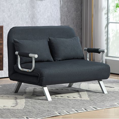 Canapé-lit 2 places convertible avec dossier réglable 5 positions, coussins d’appoint, tissu effet daim, structure métal, pour salon et chambre CHICFURN (1/5)