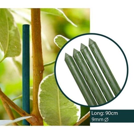 90 cms tutor de hierro forrado plastico color verde para plantas diametro 9 mm. paquete 10 unidades