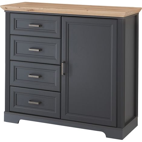 Kommode Landhausstil mit 4 Schubkästen JÜLICH-36 in graphit mit Artisan Eiche Nb., B/H/T ca. 115/102/41 cm (1/5)