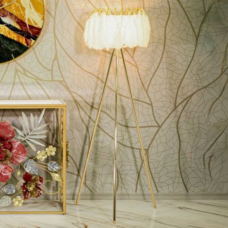 Dmora - Stehlampe Millefleur, Bodenlicht, Lampe, Stehleuchte, 46x46 h147 cm, Weiß und Gold (1/5)