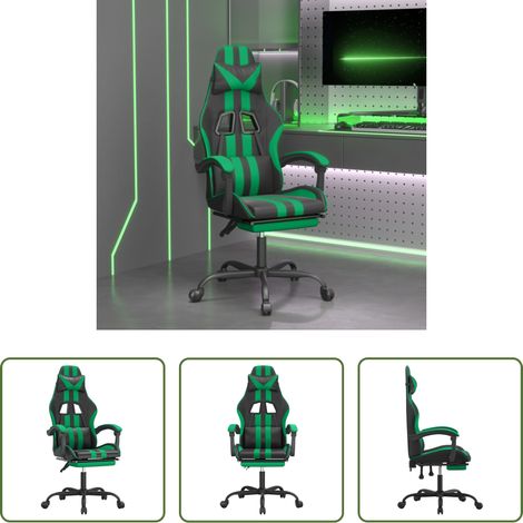 vidaXL Gamingstuhl Kunstleder - Gaming-Stuhl mit Fußstütze Schwarz und Grün Kunstleder (1/5)