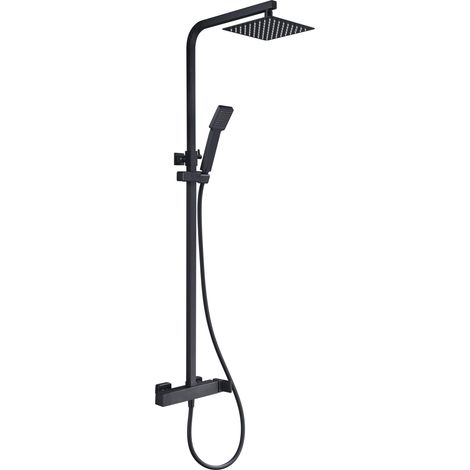 IMEX Colonna doccia miscelatore nero opaco in ottone e acciaio inox con asta estensibile soffione extrapiatto 20x20 cm anticalcare cartuccia ceramica Ø35mm tubo flessibile PVC 15 m modello Imex-B (1/3)