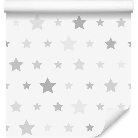 Papel pintado de estrellas en tonos grises para salón y dormitorio, 50x1000 cm. (1/5)